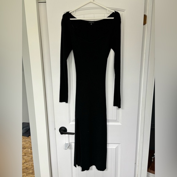 Ribbed Long Sleeve Dress with Leg Slit - Picture 2 of 3